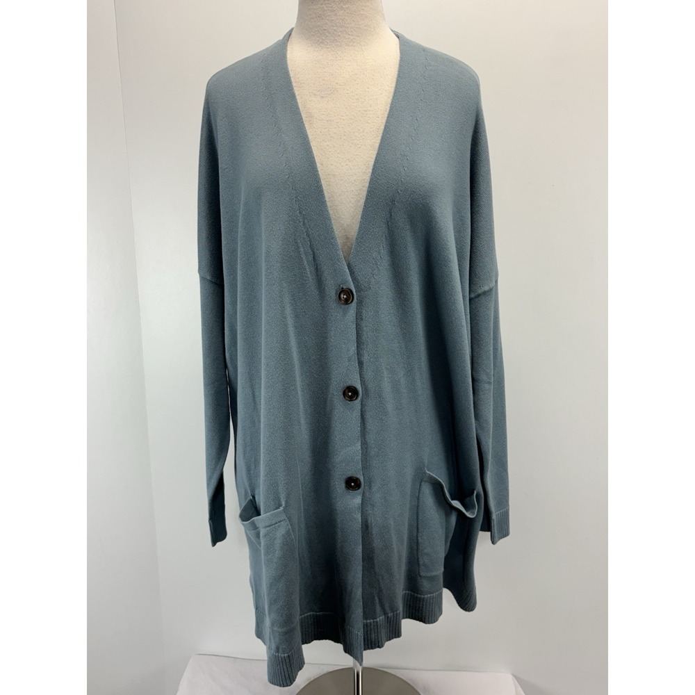 NEW! J. Jill Knit Cardigan Sweater Women's 3X Plus Blue Vneck Tunic Pockets